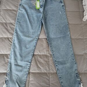 Tricotto Women's Straight Leg Jeans in Light Blue Wash